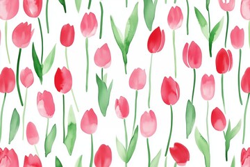Colorful tulips in a vibrant floral pattern against a white background during springtime