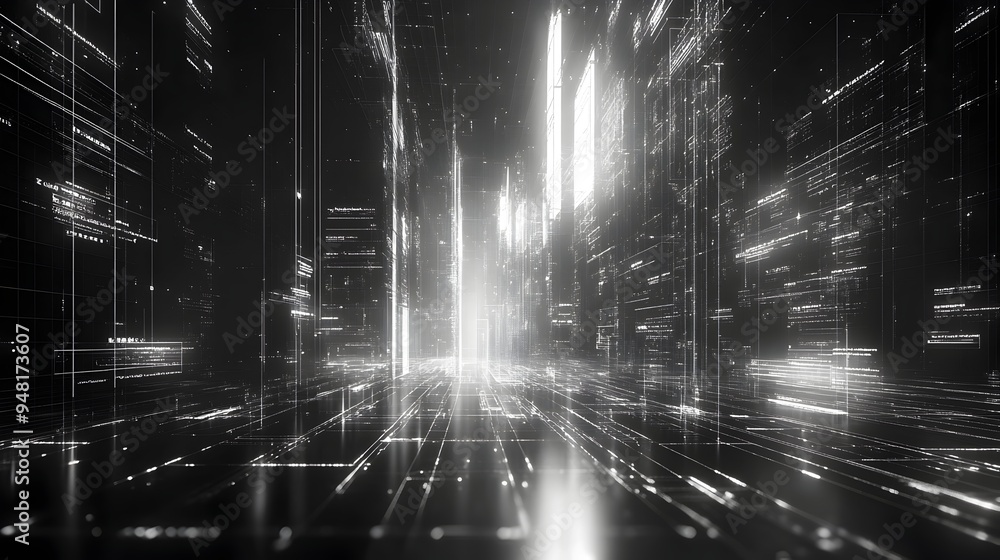 Poster futuristic 3d wireframe web layout visualization digital design concept