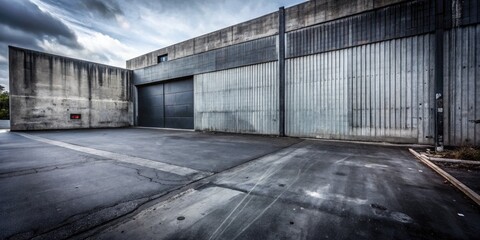 Industrial warehouse with a stark concrete facade.