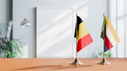 FLAGS OF BELGIUM AND CONGO DEMOCRATIC REPUBLIC ON TABLE