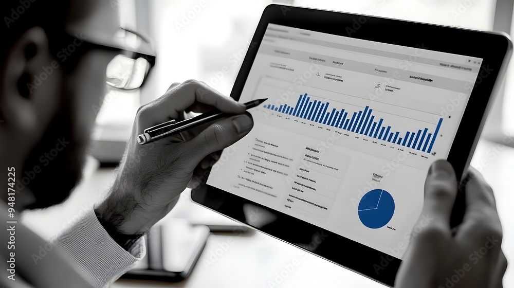 Poster touchscreen device showcasing website optimization tools and speed analysis dashboard
