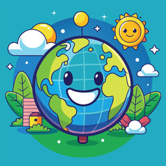 Fototapeta premium a cartoon of a planet with a smile on it
