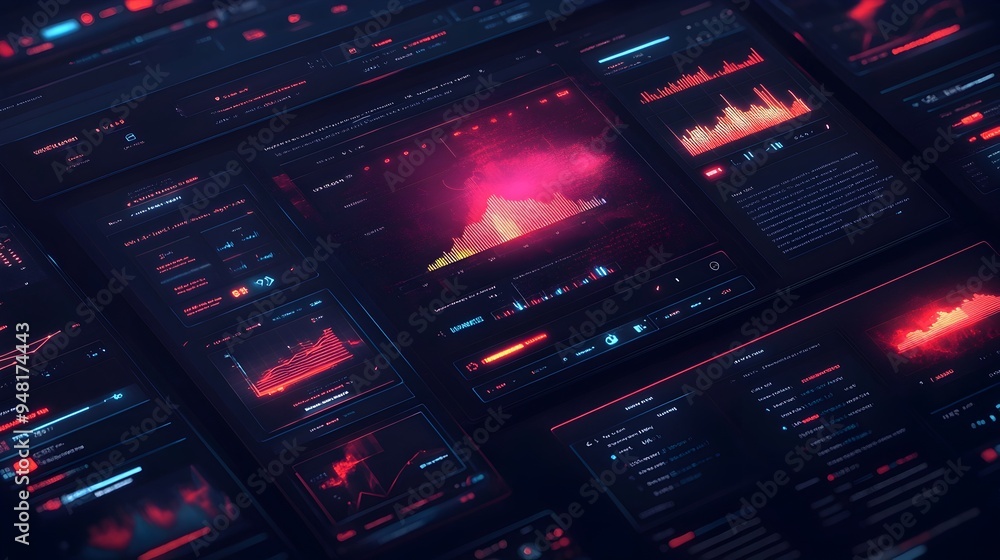 Aufkleber striking dark mode website layout with glowing ui elements and trendy modern design aesthetic