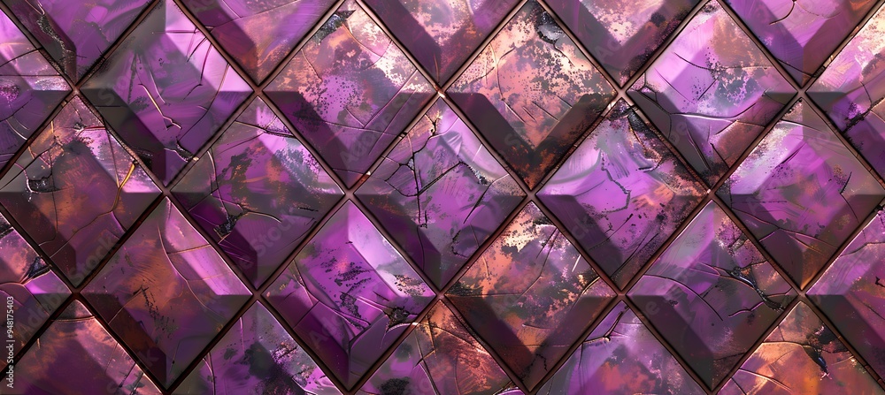 Poster diamond-shaped patterns on an abstract retro style black and purple backdrop