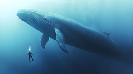Fototapeta premium Majestic Whale Encounter in the Vast Underwater Realm