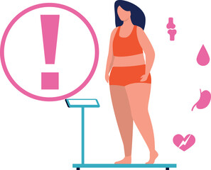 A girl checks her weight on a weighing machine.