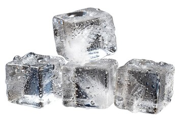 3 Melting Ice Cubes Isolated on White Background, No Shadows