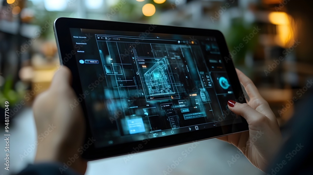 Poster augmented reality digital interface overlaid on tablet showcasing interactive website experience
