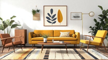 Mid-Century Modern Living Room Interior Design