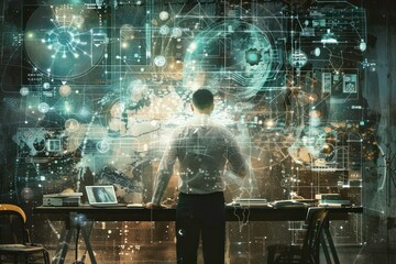 Fototapeta premium Man Studying Digital Interface