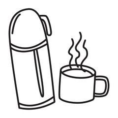 thermos and mug doodle icon transparent background