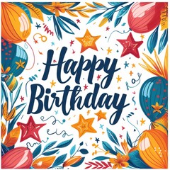 Playful Birthday Invitation Card with "Happy Birthday" Message

