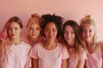 Fototapeta premium Outubro Rosa: Group Portrait of Women Supporting Breast Cancer Awareness