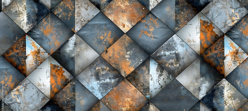 Poster diamond-shaped patterns on an abstract retro style yellow and silver backdrop