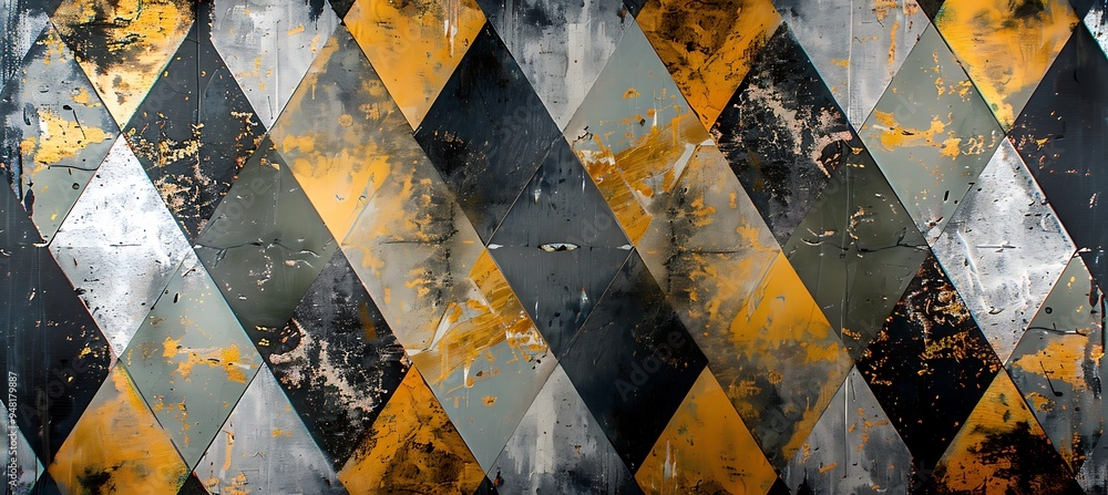 Poster diamond-shaped patterns on an abstract retro style yellow and silver backdrop