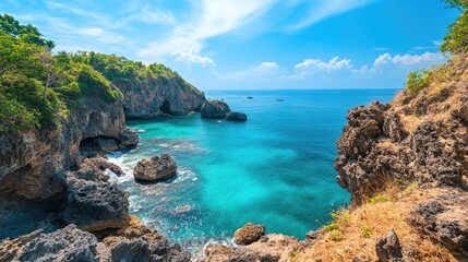 Obraz premium Stunning Southeast Asian island with turquoise waters and rocky cliffs, idyllic escape