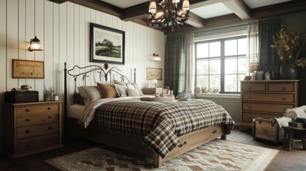 Fototapeta premium Cozy Rustic Bedroom with a View