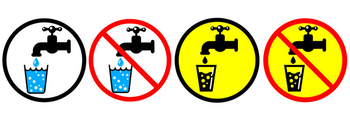 drinking water and no drinkable water sign on white background. vector pure drinking mineral water and do not drink symbol set. vector (eps) icon set.