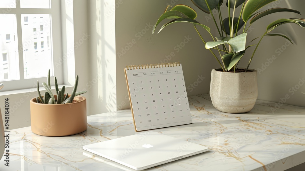 Poster experience a sophisticated calendar month with a grid featuring elegant typography and muted colors.