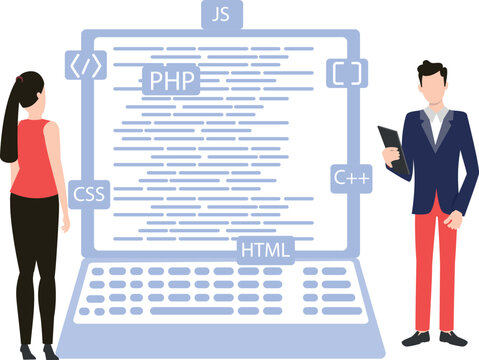 Boy and girl working on website coding.