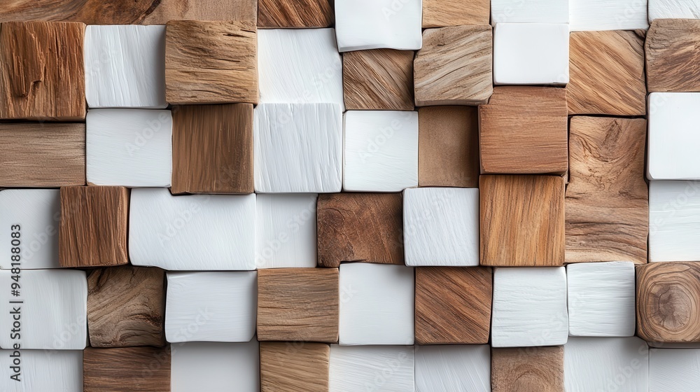 Poster this image displays wooden and white blocks arranged in a geometric pattern, showcasing the contrast