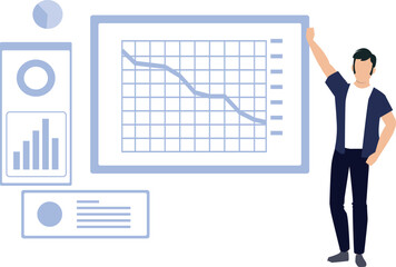 The boy is looking at the progress of the graph.