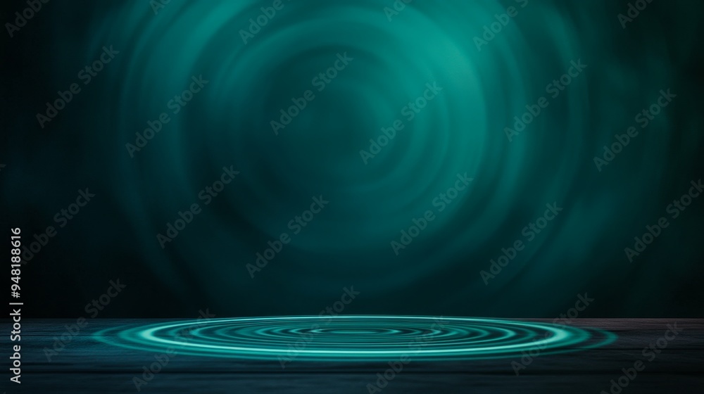 Aufkleber abstract green stage lights background with circular light pattern and wooden platform for product d