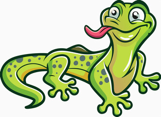 Funny and cute green lizard cartoon illustration