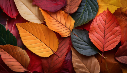 Autumn leaves background. Red, yellow, orange and burgundy leaves.