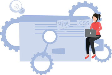 The girl is working on website coding.