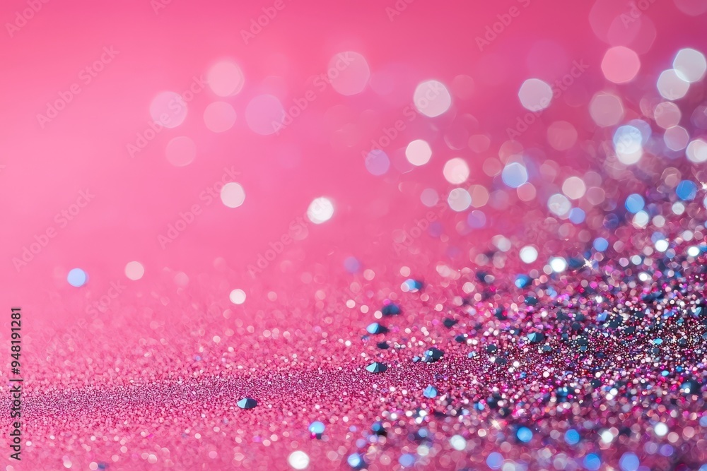 Leinwandbilder colorful glitter is scattered across a bright pink surface, reflecting light in various directions a