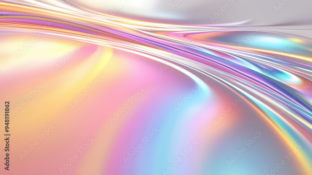 Poster a mesmerizing display of swirling colors and light reflects off a smooth surface, creating an ethere
