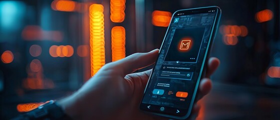 A closeup of a mobile device displaying a breach alert and a twofactor authentication prompt, with credentials and proof of cybersecurity management tools