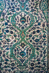 Turkiye. Istanbul. Topkapi palace. Iznik earthenware tiles adorning the walls of the Harem district
