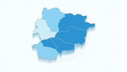 Blue Map of Andorra, Andorra map with borders of the states, country high detailed illustration map.