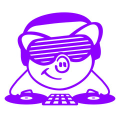 Obraz premium Funny Pink DJ Pig Farm Animal Turntable Vinyl Record Plate Mixing Console Headphone Sunglasses Music Listen Loud Bass Sound Party Night Clubber Raver Disco Club Band Concert Techno Discothek Humor Fun