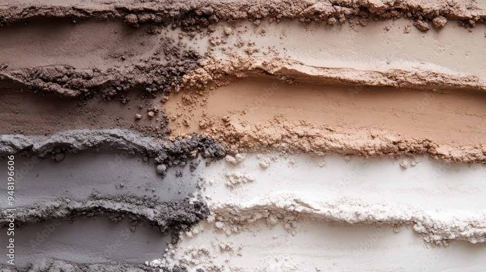Poster this image displays various shades of powdered substances arranged in parallel lines, showcasing a s