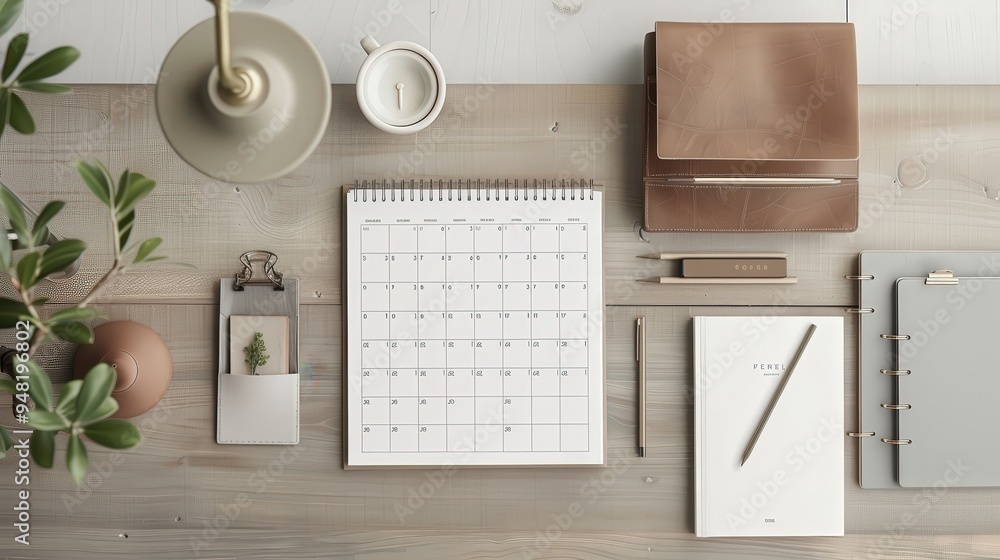 Poster elegant calendar month with a sophisticated design featuring muted colors and a classic grid layout.