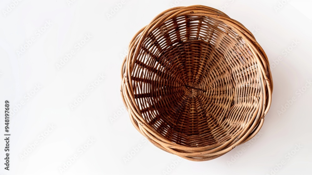 Poster empty round wicker basket isolated on white background