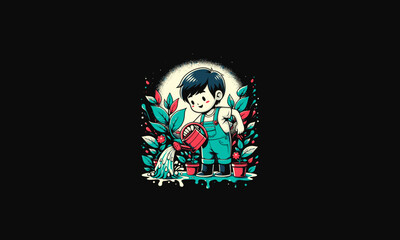 kids watering the plants vector illustration artwork design