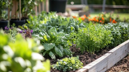 A vibrant vegetable garden with a focus on freshly picked produce.