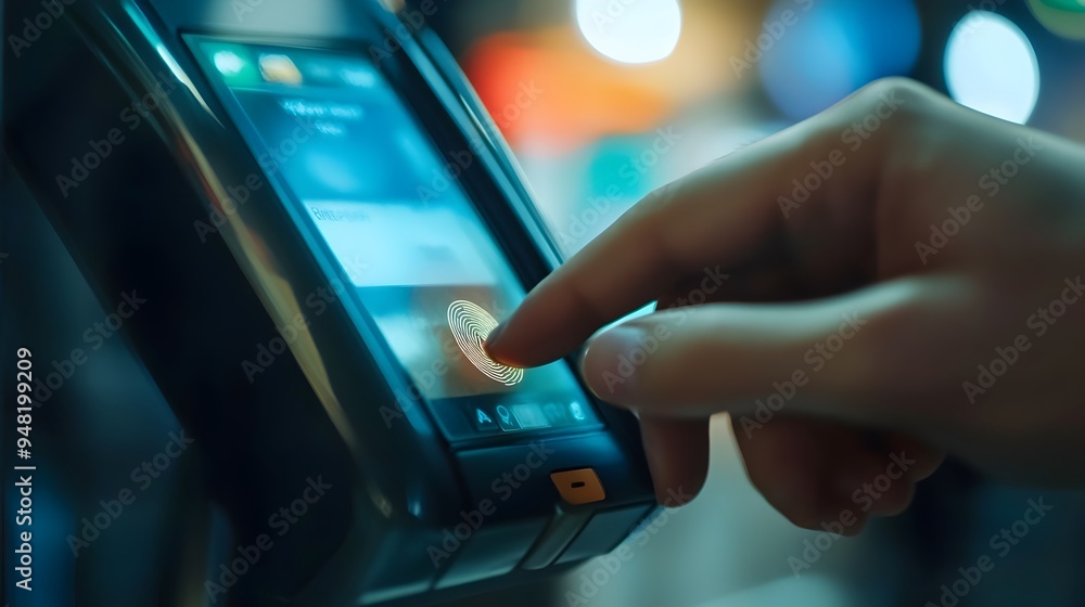 Aufkleber close up view of digital wallet with fingerprint scanner for secure financial access