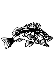 Bass Fish | Big Catch | Angler Dad | Marine Animal | Under Water Fish | Fresh Water Fish | Outdoor Fishing | Wildlife | Original Illustration | Vector and Clipart | Cutfile and Stencil
