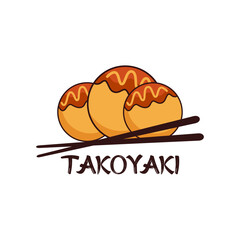 Delicious japanese takoyaki logo design emblem vector illustration template 