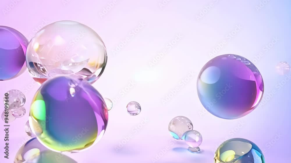Poster beautiful rendering of colorful bubbles floating in a soft pastel background