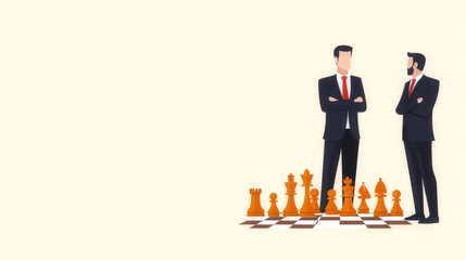 Obraz premium CEO in a chess match with rival, strategic decisionmaking, flat design illustration