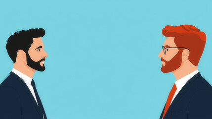 Fototapeta premium Business leaders facing off, intense expressions, flat design illustration