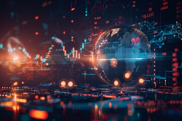 Fototapeta premium Futuristic digital globe with data streams and cloud icons, symbolizing global connectivity, cloud computing, and digital innovation