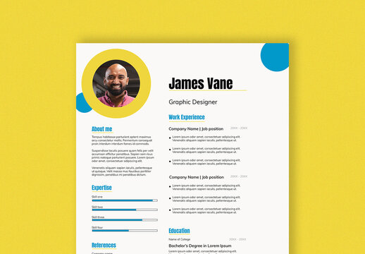 Resume with Blue and Yellow Accents