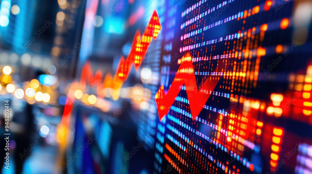 Aufkleber abstract representation of financial data with vibrant graphs, illuminated display, and blurred city